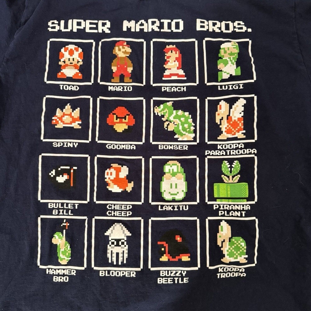 Super‎ Mario Bros. Nintendo Game System Graphic T-Shirt-Men's Size L-Navy Blue